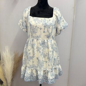 Floral Blue and White Mini Dress